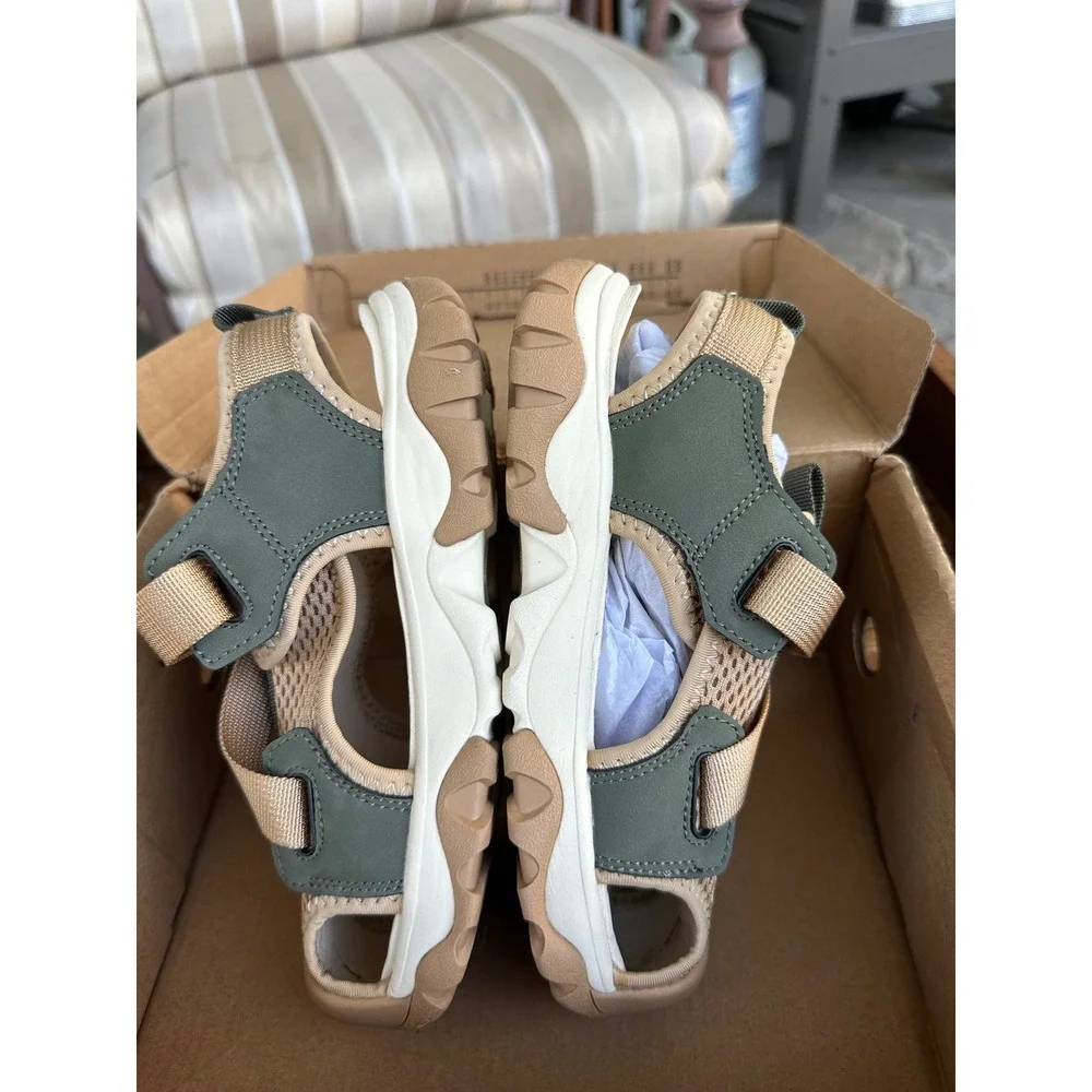 Mini Bala Kids Sport Sandals Olive Green Tan Chunky‎ Sole Adj Straps 2.5  NWTs